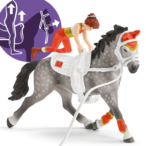 Schleich Horse Club – Coffret D'entraînement à La Voltige De Mia – Cheval Gris Pommelé, Mia, Tom, 18 Accessoires, Dès 5 Ans