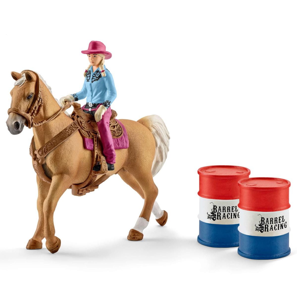 Barrel racing with cowgirl