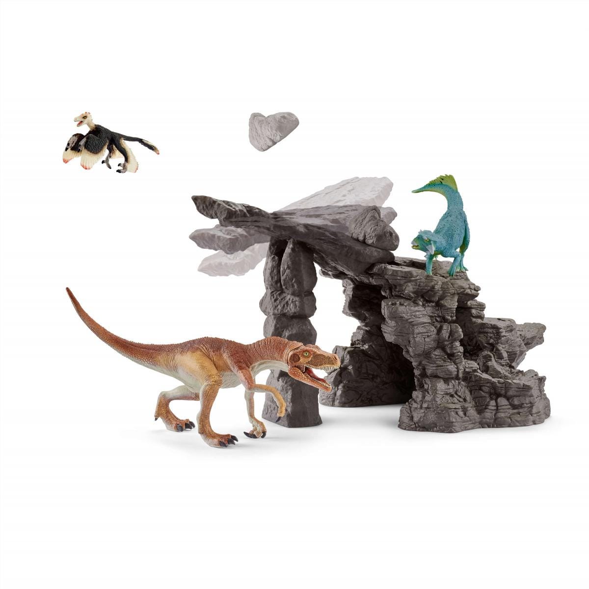 Ensemble de dinosaures avec grotte